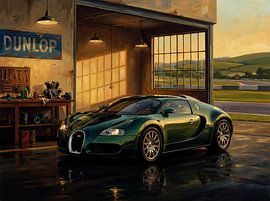 Grüner Bugatti Veyron in sonnendurchfluteter Garage