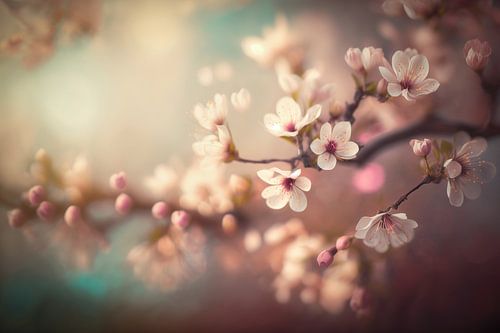 Foto van pastel kersenbloesems in de lente -   van Joriali Fine Art