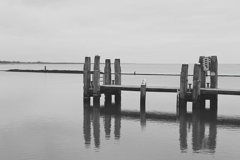 Der verlassene Hafen von Terschelling in schwarz-weiß von Bert Broer