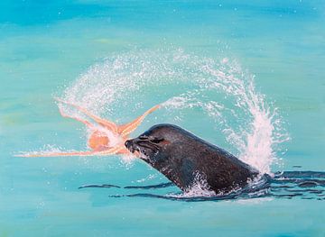 Seal that caught an octopus by Diantha Risiglione