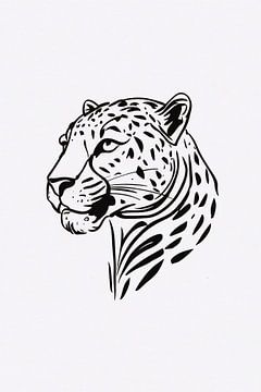 Black and white leopard line art minimalism by De Muurdecoratie