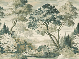 Vintage saliegroen boslandschap-wandtapijt van Gentle Echoes