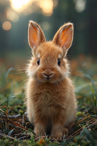 Schattig bruin konijn bij zonsondergang