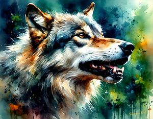 Wilde dieren in aquarel - Wolf 1 van Johanna's Art