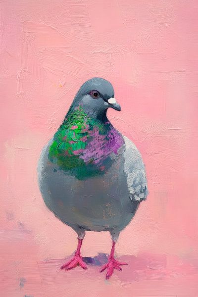 Bunte Taube auf zartem Rosé-Hintergrund von Poster Art Shop