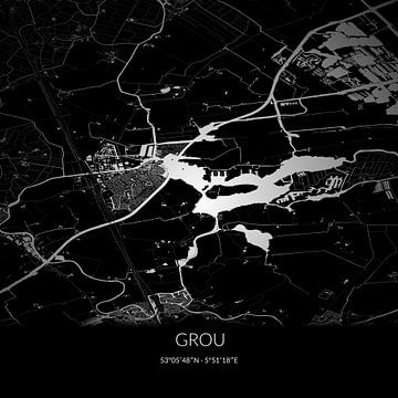 Carte en noir et blanc de Grou, Fryslan. sur Rezona