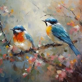 Twee vogeltjes op een tak van FJB