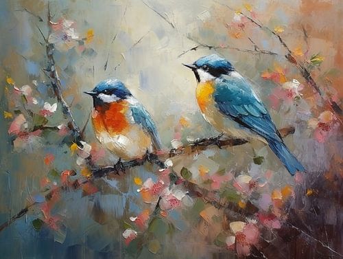 Two little birds on a branch