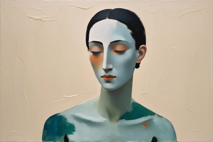 Abstract sereen portret vrouw van Art & Soul Creations