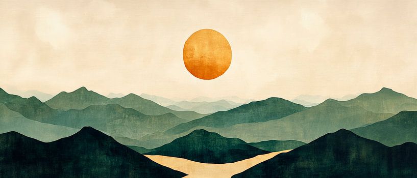 Zonsopgang over glooiende heuvels van Poster Art Shop