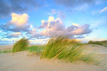 Texel strand zonsondergang met zandduinen op de voorgrond van Sjoerd van der Wal