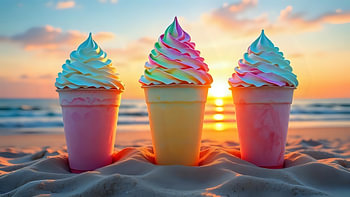 Sonnenuntergang und Eiskreationen
