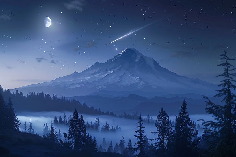 Mondkuss auf Berg von fernlichtsicht