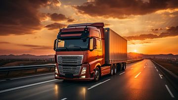 Truck at Sunset Logistics Import Export Freight Truck Background by Animaflora PicsStock