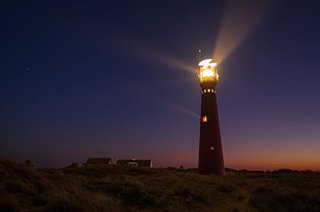 Lighthouse at Schiermonnikoog island in the dunes during sunset by Sjoerd van der Wal Photography