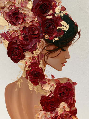 Serene Velvet - Getextureerd Portret met Rozen