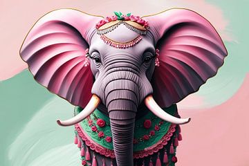 Kleurrijke surrealistische olifant van Art & Soul Creations