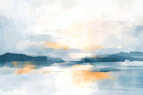 Verfijnde aquarel over een kalm meer