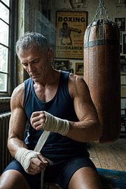 Ein erfahrener Boxer wickelt sich in einem alten Boxstudio die Hände ein von Matthias Hauser