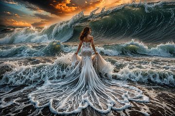 bride in the surf