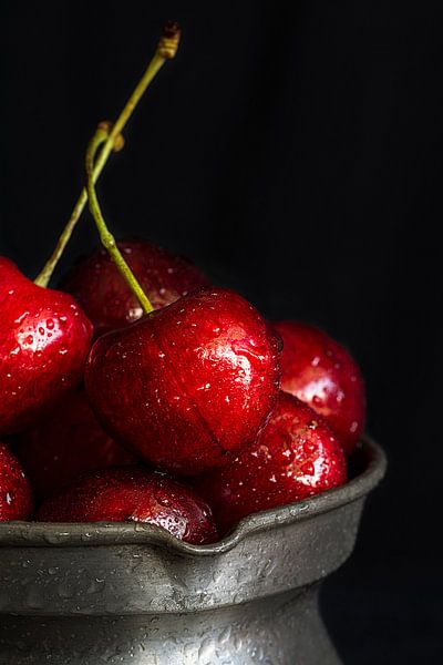 Cherries with water drops by Edith Albuschat