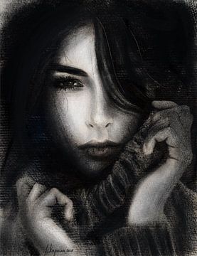 A girl (pencil & charcoal on paper) by Ljupka Kareska