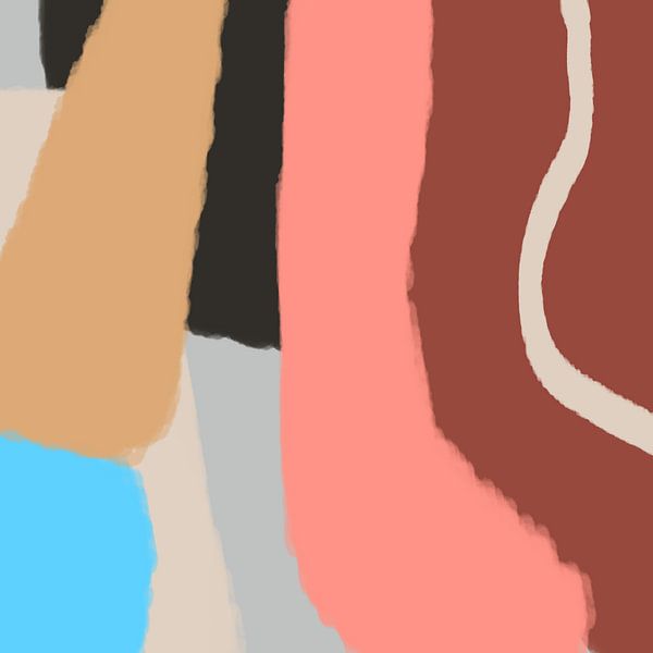 Retro 70er Jahre Pastell abstrakte Kunst in rosa, braun, gelb, blau, grau von Dina Dankers