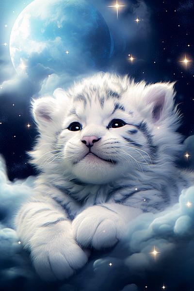 Sleepy white tiger cub by Mutschekiebchen