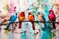 Cheerful birds and blossom art