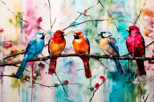 Vrolijke vogels en bloesemkunst