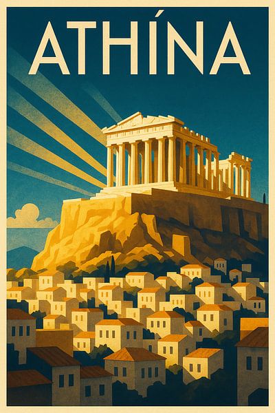Athína Art Deco Poster – The Parthenon Rising Above Athens by Travel Shop