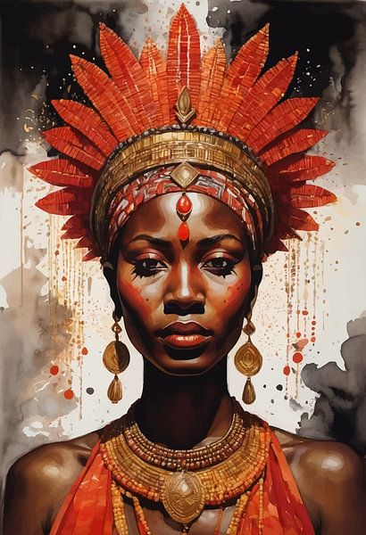 Abstract Watercolor Painting of African Woman by MIROKKU