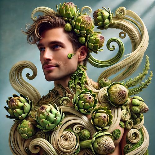 Man van artisjok – Kunst van groenten voor restaurant of winkel