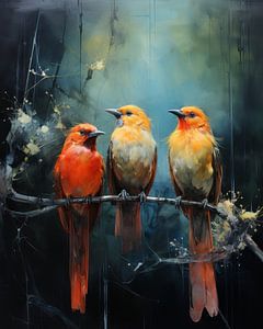 Kleurrijke vogels in schilderachtig landschap van Studio Allee
