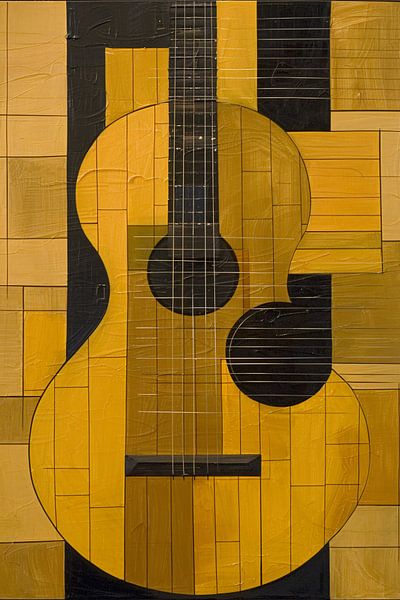 Abstract yellow guitar with black lines by Imperial Art House