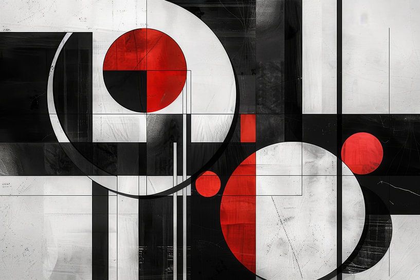 Dynamic circles - Abstract movement in black, red and white by Poster Art Shop