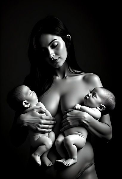 Mutter mit Baby schwarz und weiß von Egon Zitter