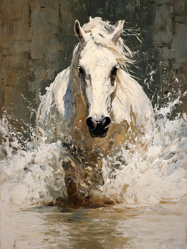 White Camargue horse in motion