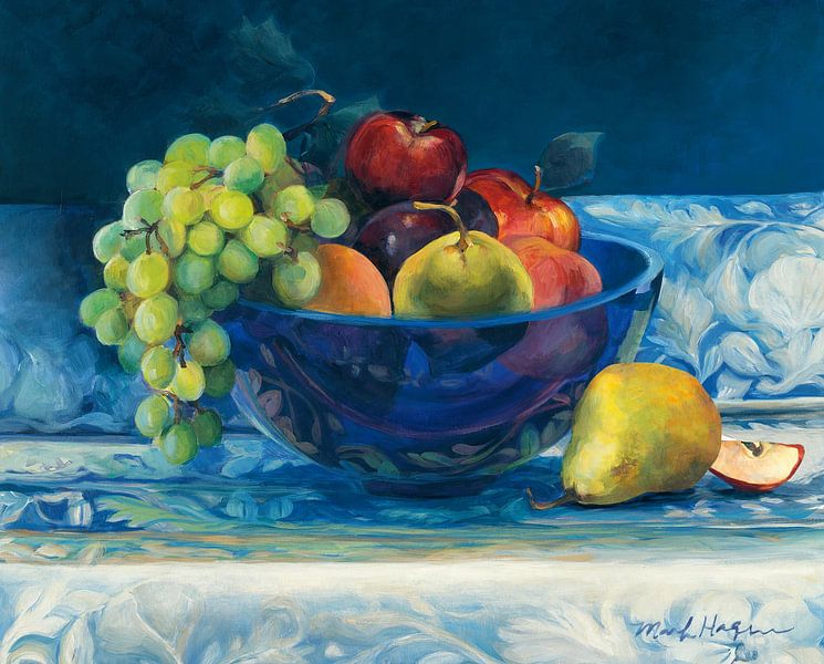 Früchte in Kobaltschale, Marilyn Hageman von Wild Apple