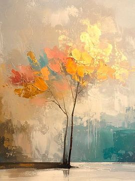Rustig en Sereen. Abstracte Boom in Warme Herfsttinten van Studio Pieternel
