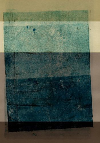 Abstract landschap in blauw, wit en taupe.