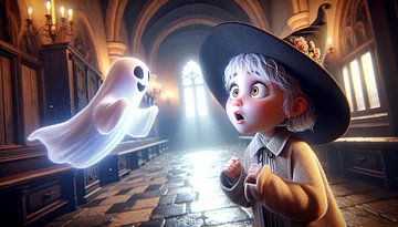 Un enfant-sorcier rencontre un gentil fantôme de château sur artefacti