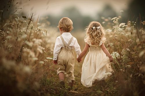 kinderen lopen samen door de natuur