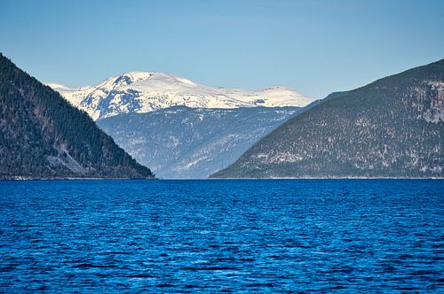 Fjord in Norway with blue sky