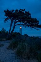 De vuurtoren bij de Dornbusch op het blauwe uur.