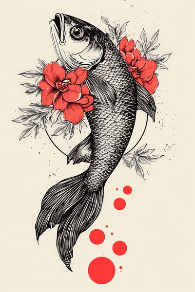 Fish illustration with floral motifs by Poster Art Shop