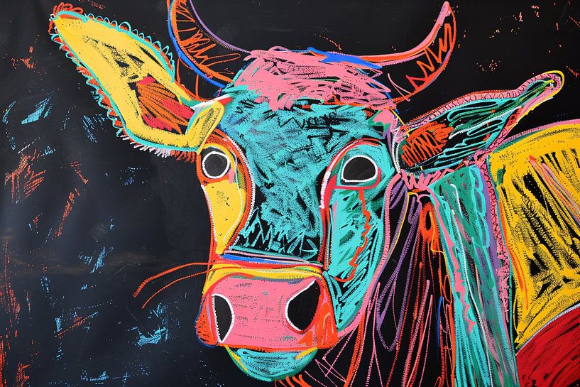 Abstract colourful cow on black background by Imperial Art House