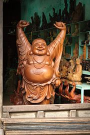 Eine sehr große, fröhliche Buddha-Statue aus Holz von Dirk Verwoerd