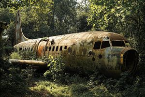 Vieil avion caché parmi les arbres
