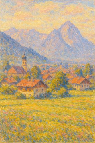 Bavarian Alps Golden Valley – German Countryside Impressionist Painting